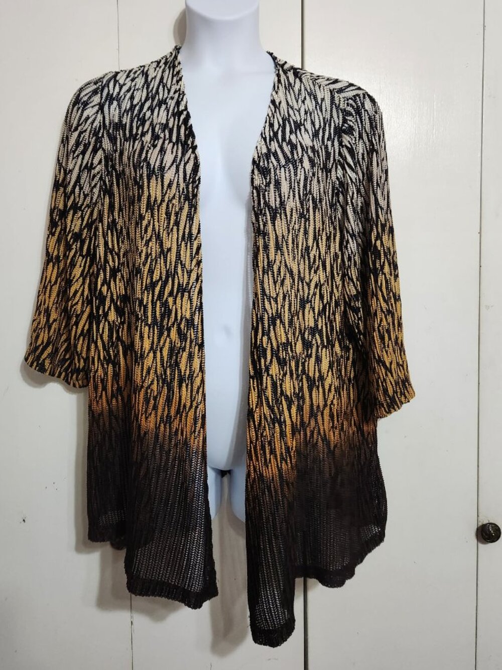 Catherines 1X Open Front Cardigan Lightweight Ombre Knit Black Gold 18/20